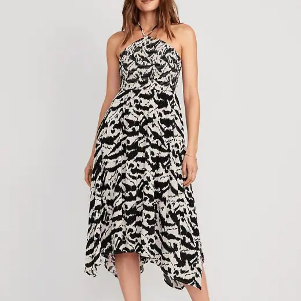 Fit & Flare Printed Crinkled Halter Midi Dress for Women SIZE XXL PETITE NWT
